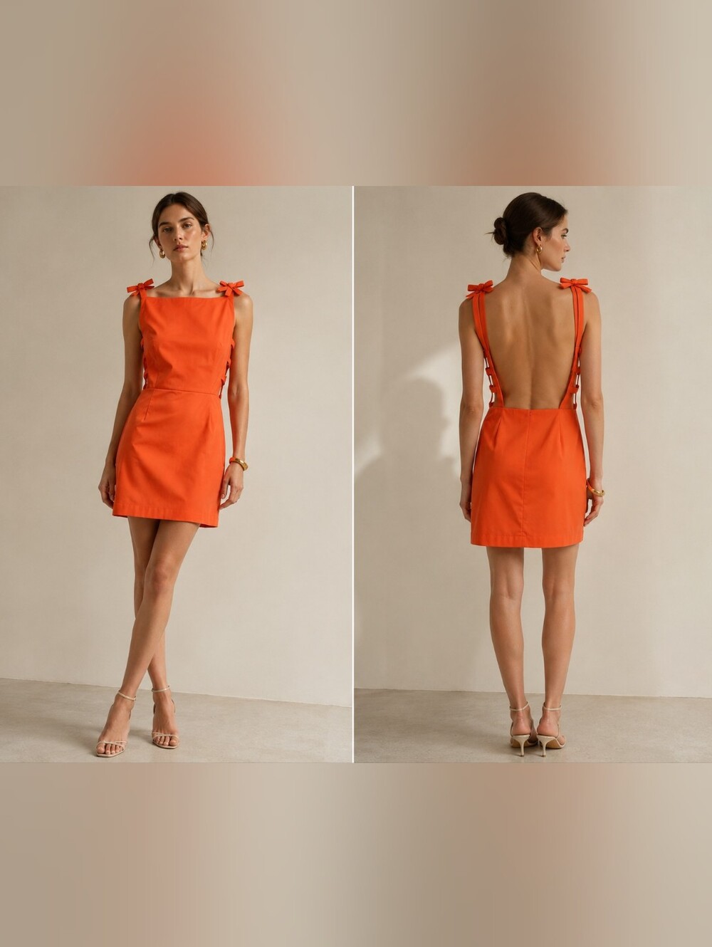 Bernadette Orange Bow Strap Mini Dress Size 42 Open Back Cocktail Dress Size 42